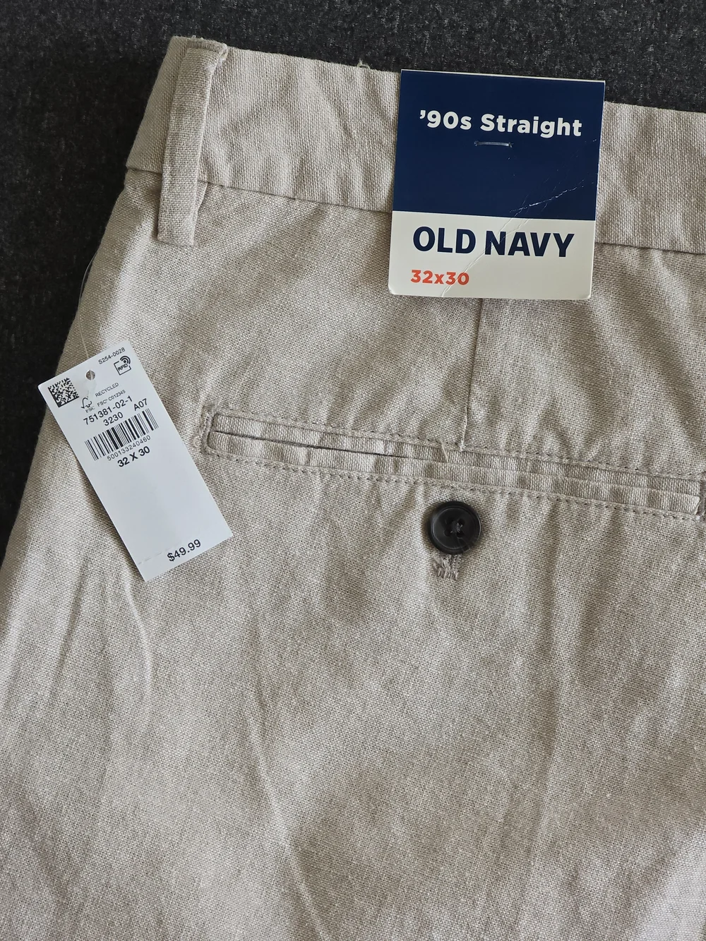 Old Navy 90s Straight Leg Linen Blend Chino Pants Men's Size 32 Beige